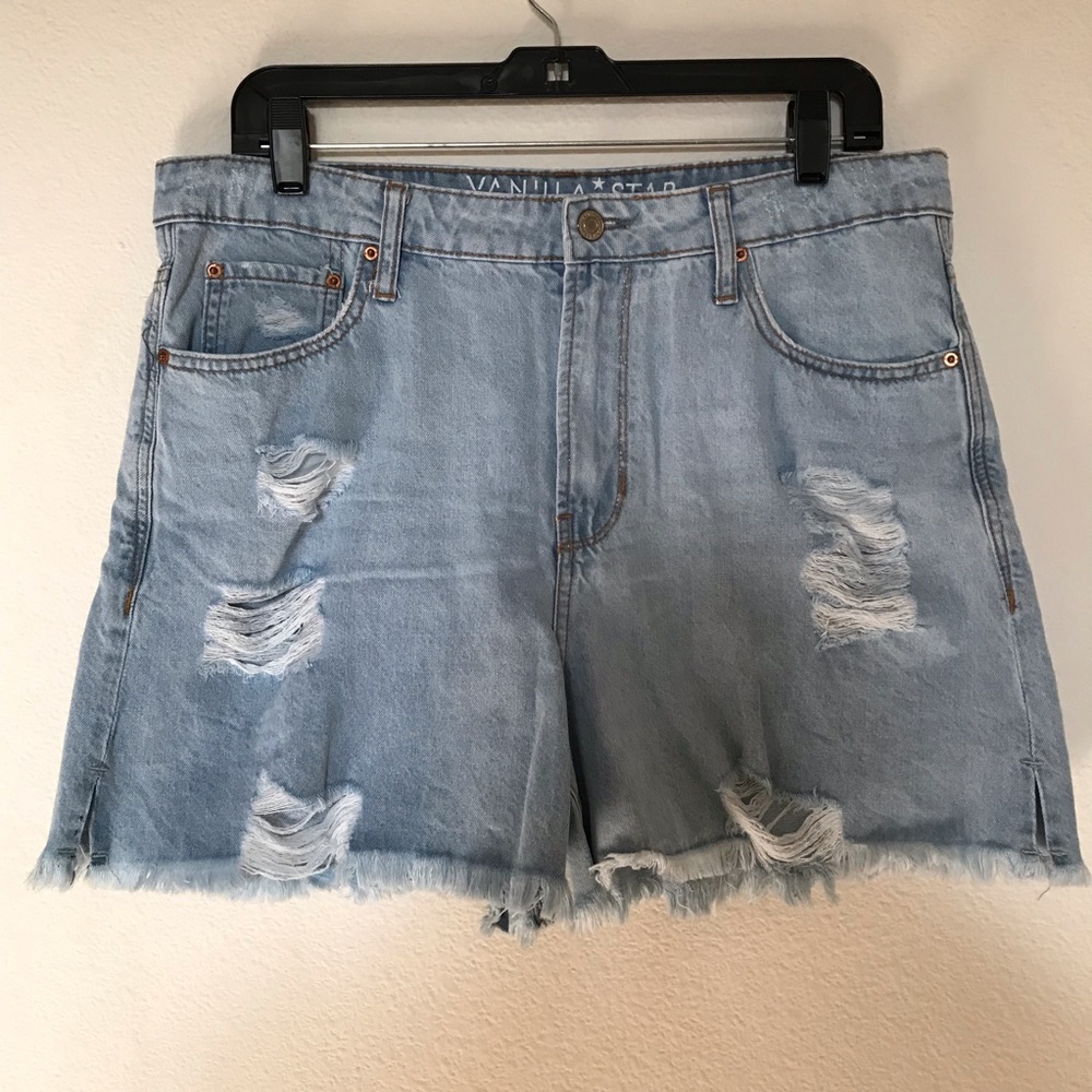 Vanilla Star Women's Light Blue Distressed Jean Shorts